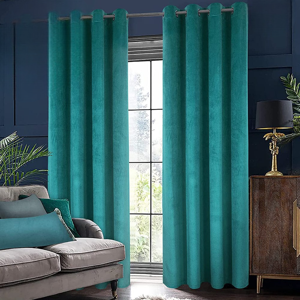2 Pieces Plain Dyed Velvet Eyelet Curtains-Zinc