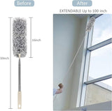 Microfiber Duster with Extension Pole (Stainless Steel) 30 to 100'', with Bendable Head, Extendable Long