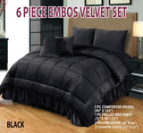 6 PC Bridal Embossed Velvet Frill Duvet Razai Set (Black)