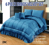 6 PC Bridal Embossed Velvet Frill Duvet Razai Set (Zinc)