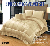 6 PC Bridal Embossed Velvet Frill Duvet Razai Set (Cream)