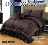 6 PC Bridal Embossed Velvet Frill Duvet Razai Set (Dark Brown)