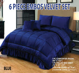 6 PC Bridal Embossed Velvet Frill Duvet Razai Set ( Blue)