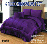 6 PC Bridal Embossed Velvet Frill Duvet Razai Set (Purple)