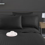 Luxury Strip Satin Bed sheet Set - Black