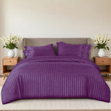PURPLE SATIN STRIPE BEDSHEET SET - 5 PCS