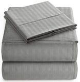 Luxury Strip Satin Bed sheet Set - Light Grey