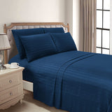 Luxury Strip Satin Bed sheet Set - Navy Blue