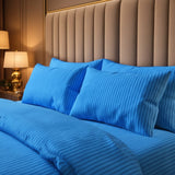 BLUE SATIN STRIPE BEDSHEET SET - 5 PCS