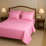 PINK SATIN STRIPE BEDSHEET SET - 5 PCS