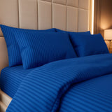 NAVY SATIN STRIPE BEDSHEET SET - 5 PCS