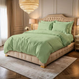 SEA GREEN SATIN STRIPE BEDSHEET SET - 5 PCS