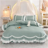 Princess Style Bedding Set Romantic Double Layer Ruffles Quilt Cover Set - Mint Green