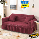 Fluffy Bubble Fabric Sofa Cover - Maroon