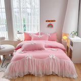 Prince Style Bedding Set Romantic Double Layer Ruffles Quilt Cover Set - Pink