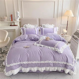 Square Style Bedding Set Romantic Double Layer Ruffles Quilt Cover Set - Purple