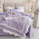 Square Style Bedding Set Romantic Double Layer Ruffles Quilt Cover Set - Purple