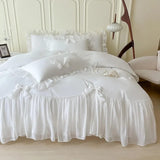 Princess Style Bedding Set Romantic Double Layer Ruffles Quilt Cover Set - White