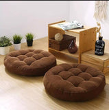 Pair of Round Floor Cushions Ball Fabric Filled- Brown