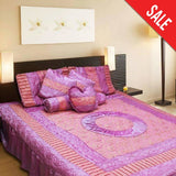 Silk & Semi Quilt  Fabric- 8 Piece Fancy Bedsheet Set - Light Magenta